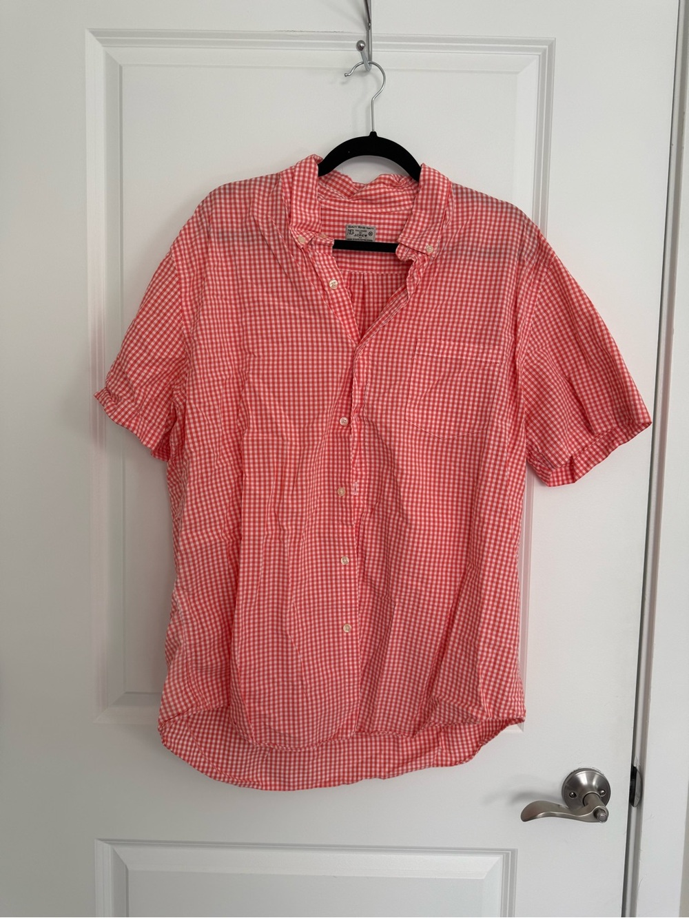 J. Crew Coral and White Gingham Short-Sleeve Button-Down Shirt
